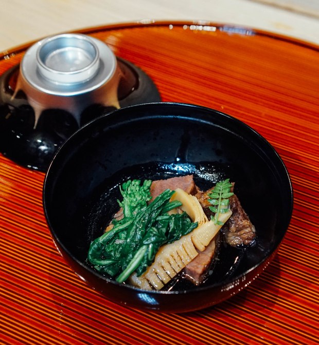 mai-by-dashi-master-marusaya-iwate-wagyu-with-bamboo-shoot-and-japanese-kai-lan-in-sukiyaki-sauce